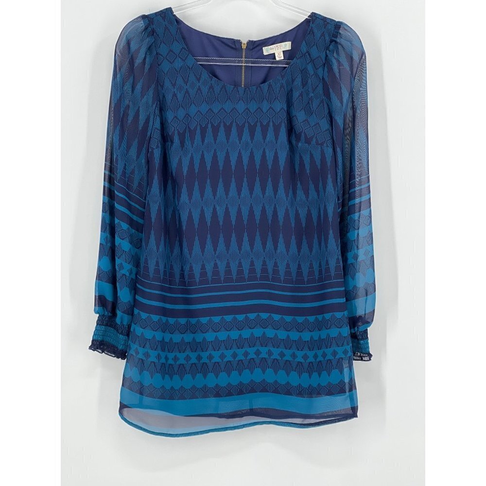 Love, Fire Shift Dress Size XS Sheer Overlay Lined Back Zipper Jewel Blue